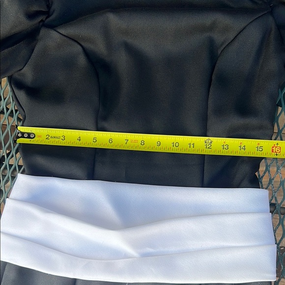 Black White Vintage 80s Puff Sleeves Ruffles Deep Back Dress Midi Maxi Split - Picture 7 of 10